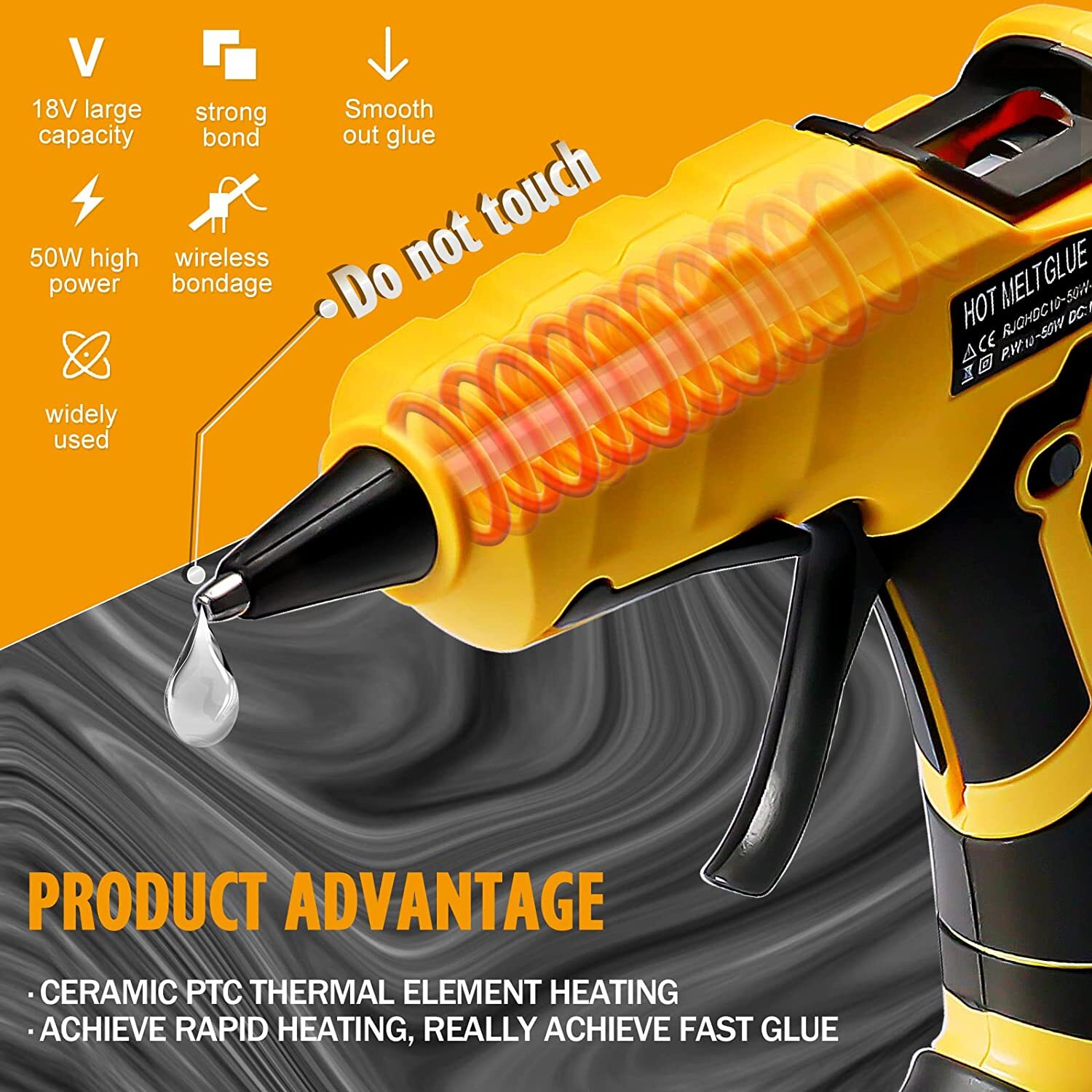 Cordless Hot Melt Glue Gun For Dewalt 20V Max Battery For Crafts & Tools DIY