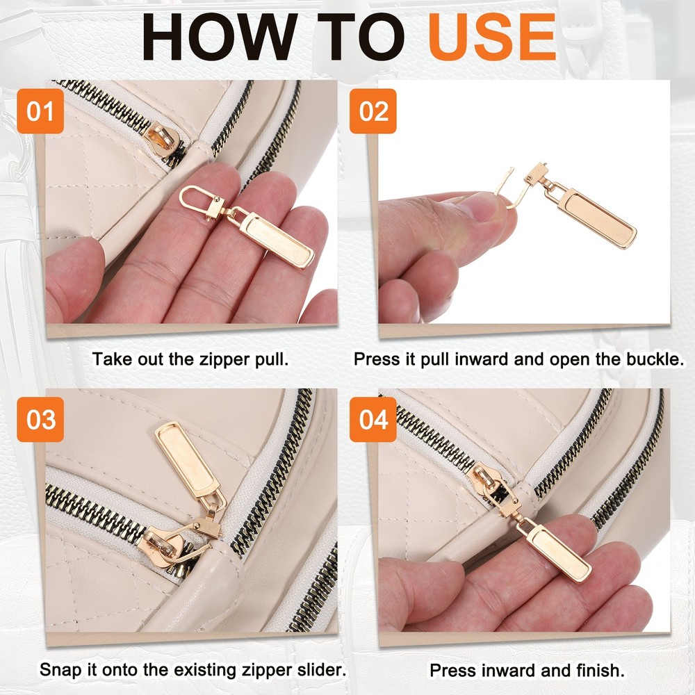 Zipper Pull Charm 6 Pcs Rectangle Shape Zipper Pull Replacement, Black