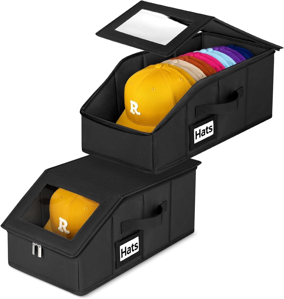 2 Pack Stackable Hat Storage Baseball Caps Holds 28 Caps Closet Organizer Box W/