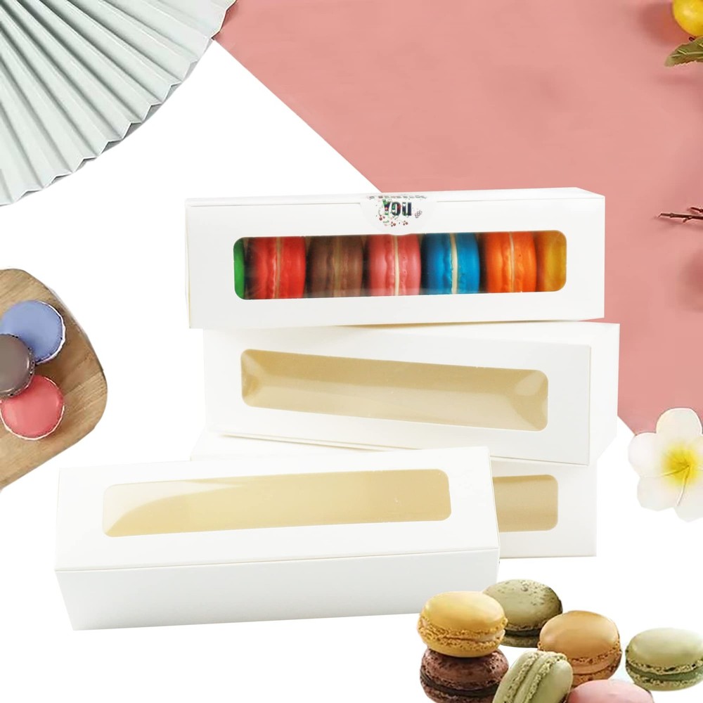 30 Pack Macaron Boxes with Window White Pastry Packaging Container for 6 Bake...