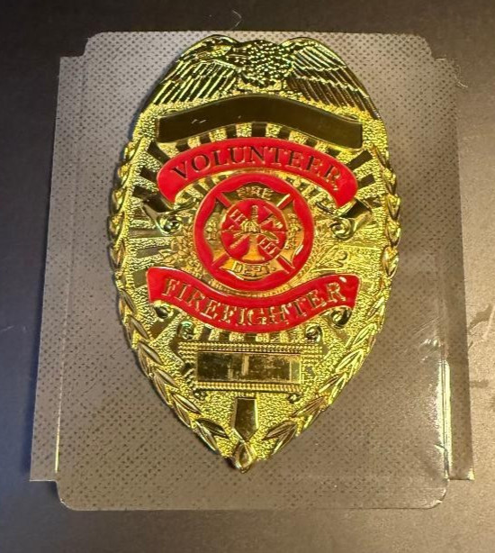 Gold Pinback Volunteer Firefighter Shield