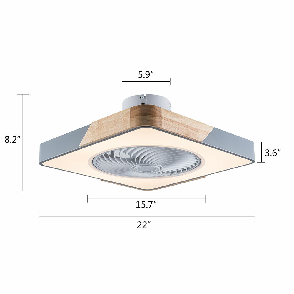 Modern Ceiling Fan Light Dimmable LED Remote Control Flush Mount Lamp Bladeless