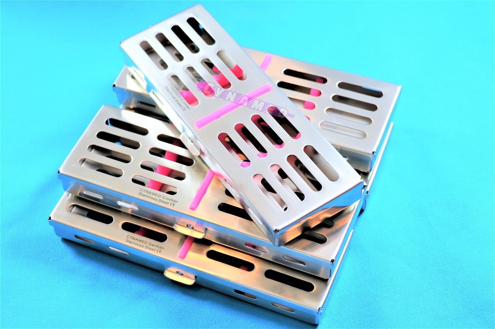 5EA PINK STERILIZATION CASSETTE RACK FOR 5 INSTRUMENTS GERMAN GRADE STAINLESS