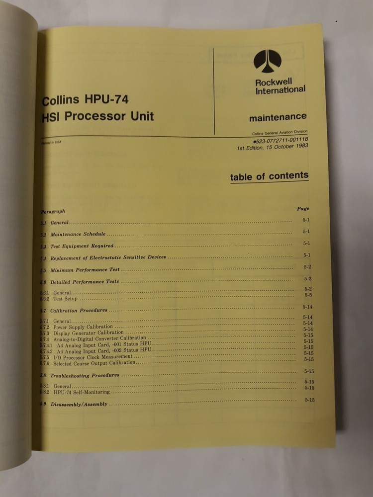 Collins HPU-74 HSI Processor Unit Instruction Book October 15, 1983, Original