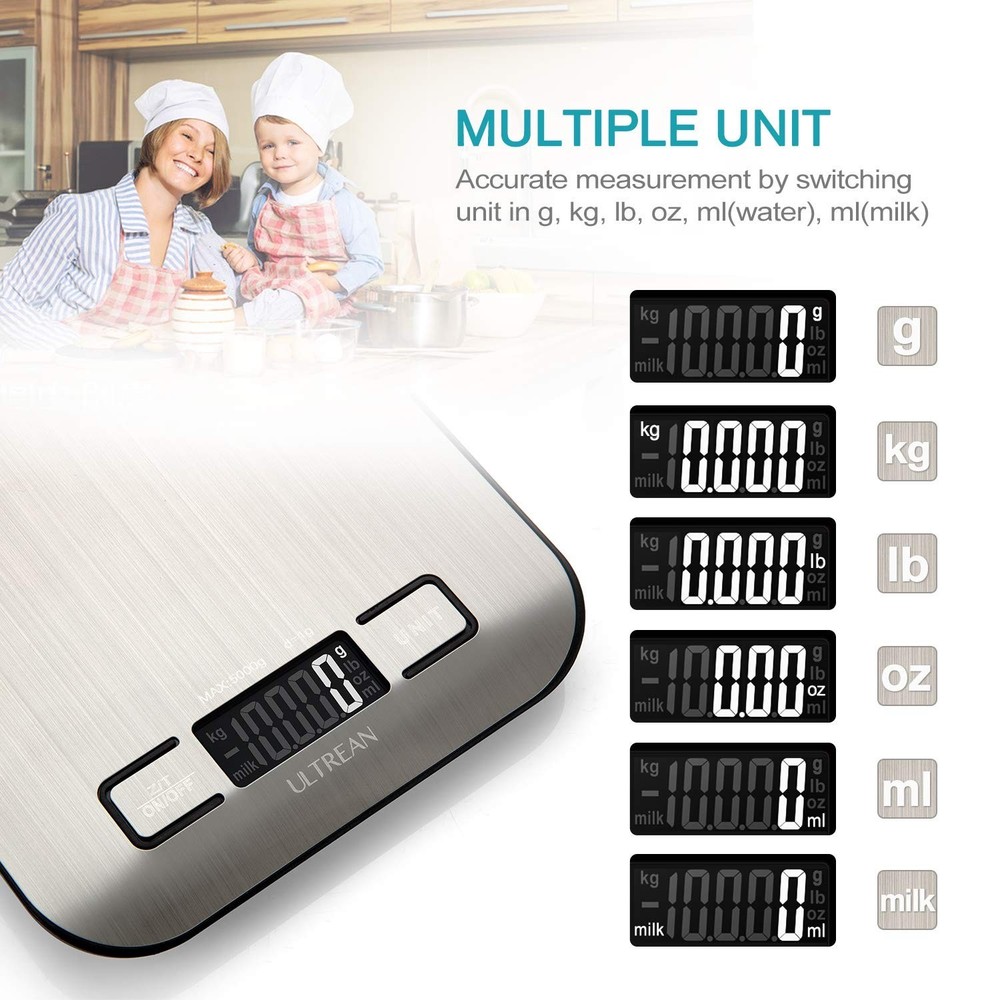 High Precision Kitchen Scale - Tare Function & Slim Design, 304 Stainless Steel
