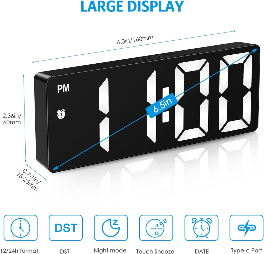 Digital Alarm Clock, Upgraded Small Digital Clock, Digital Clock Large Display,