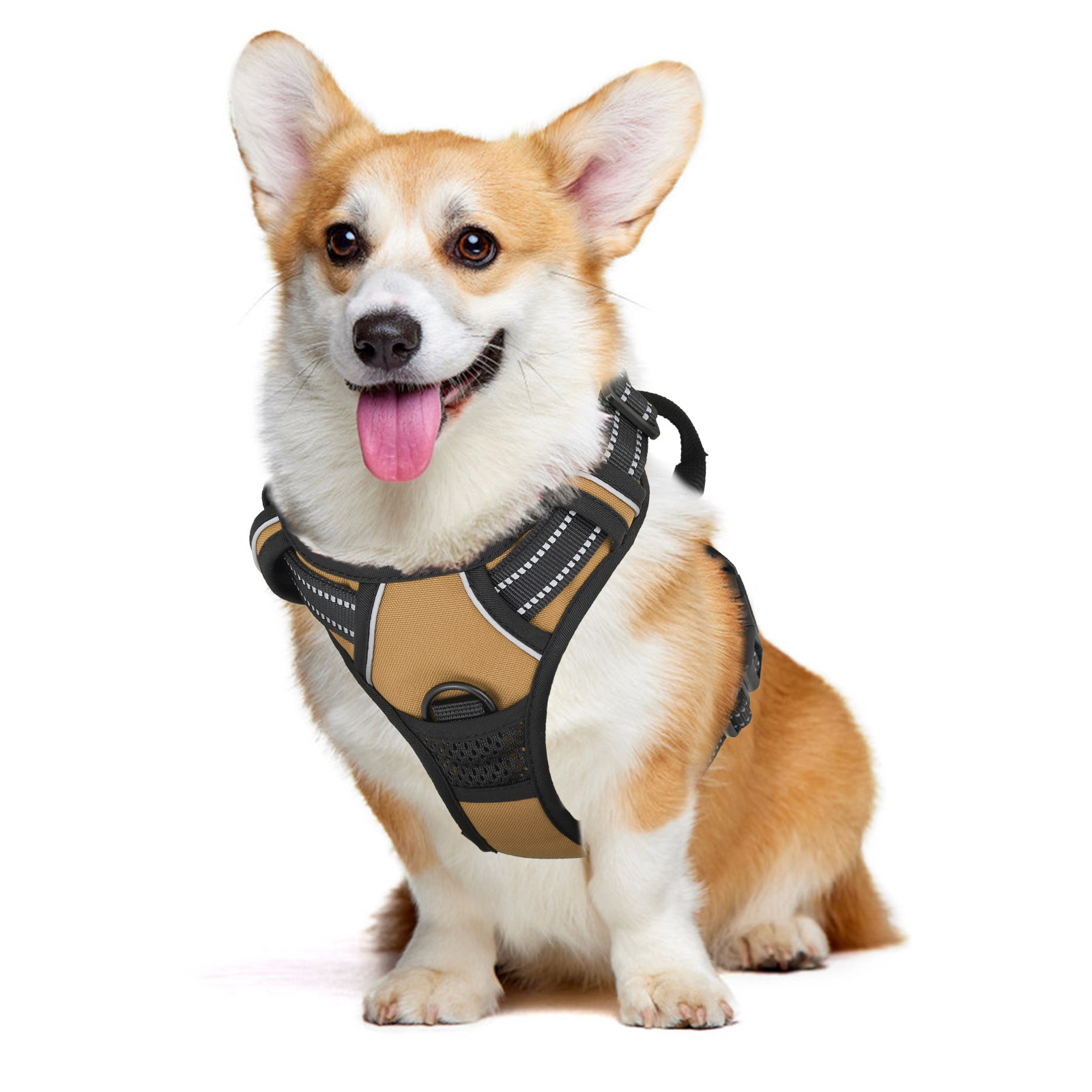No Pull Reflective Dog Pet Harness Control Handle Adjustable Control Vest Brown