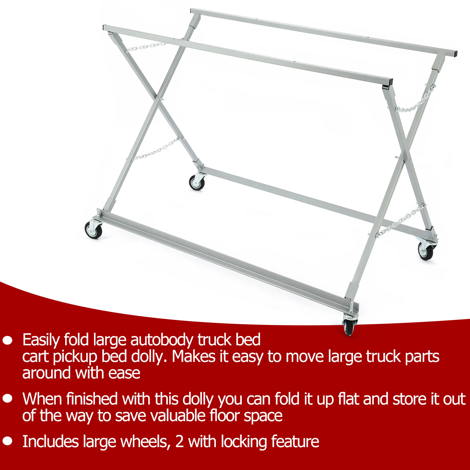 Folding Truck Bed Roller Dolly Pickup Fold Truck Bed Cart w/Caster Wheels 1000lb