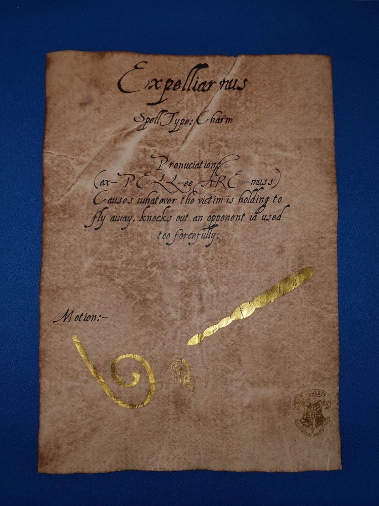 Harry Potter, Hogwarts Spell Sheets with gold leaf. Replica / prop.