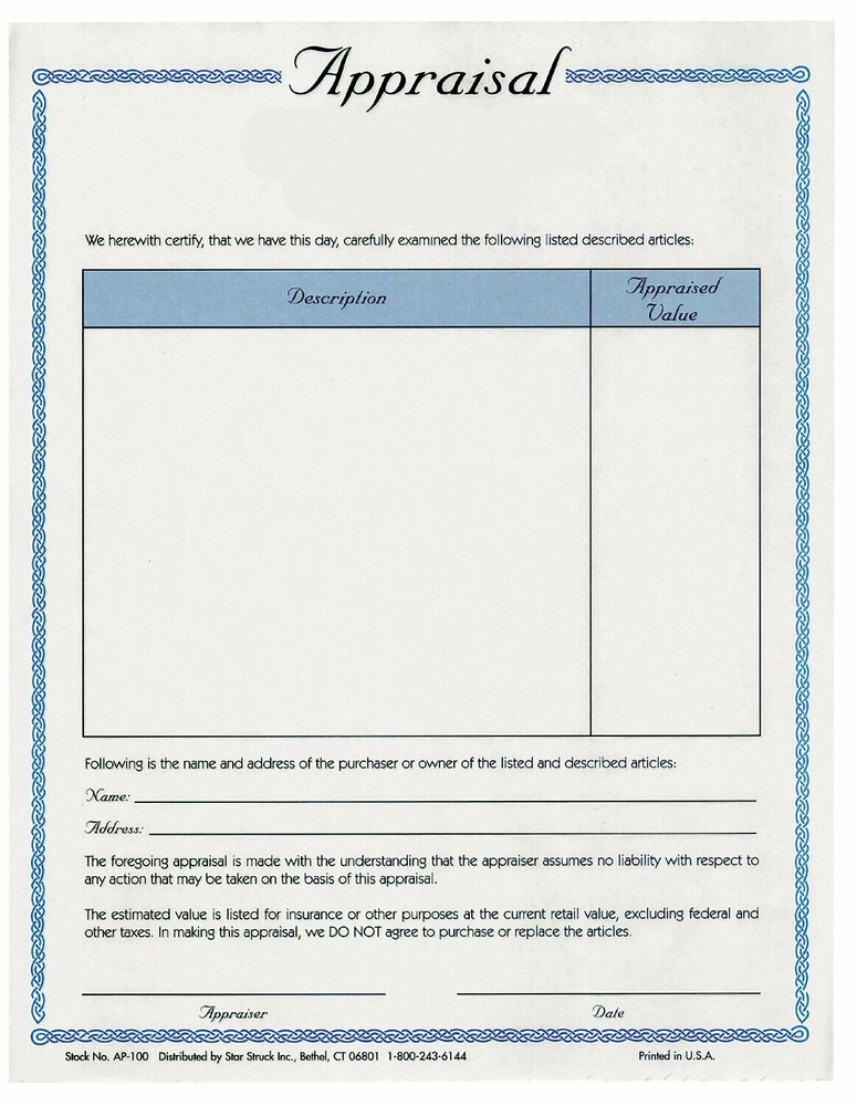 Jewelers Jewelry Appraisal Forms Book