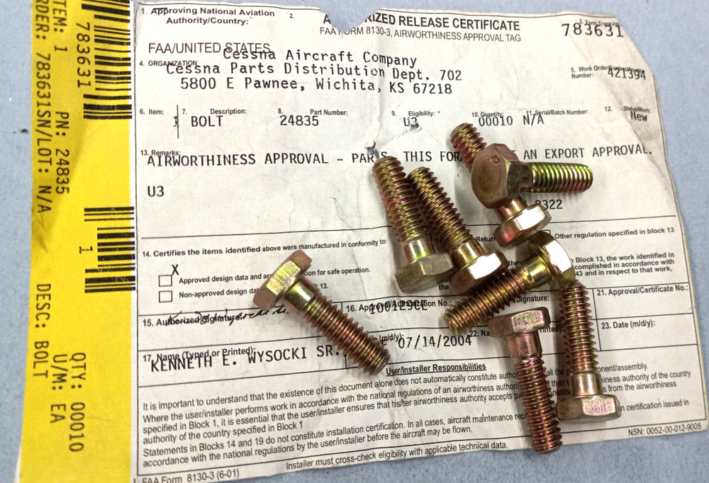 TCM Continental  Part# 24835 BOLT (8/PACK)
