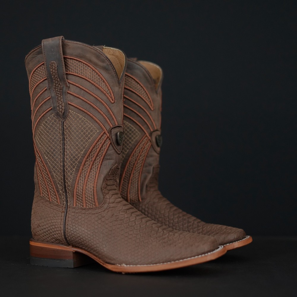 Men's Rodeo Python Print Western Boots by Rancho Botas with Square Toe