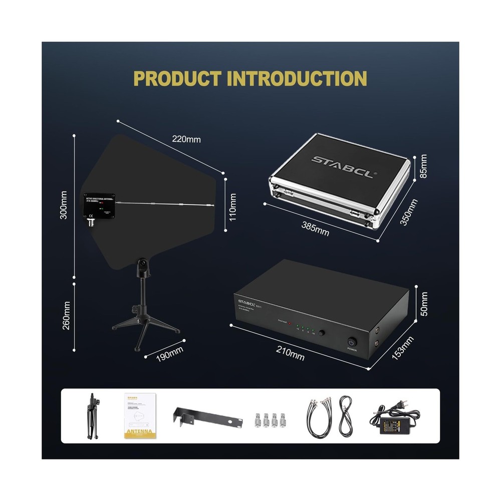 UHF Antenna Distribution System Bundle with Carry Case, Active Directional Re...