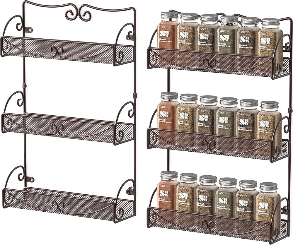 3 Tier Wall Mounted Hanging Spice Rack Bronze