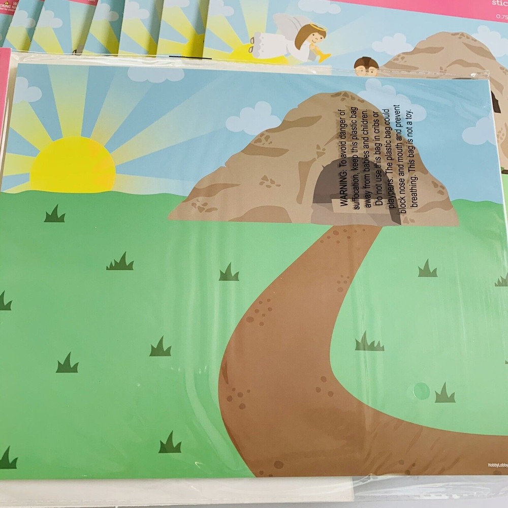 12 Easter Bible Sticker Scene Activity Kit with He is Risen Friendship Bracelets