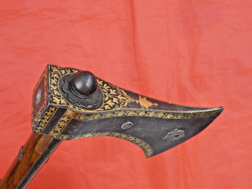 MUGHAL TABAR AXE WOOTZ GOLD DIAMOND RUBY EMERALD sword dagger India Persian 18c