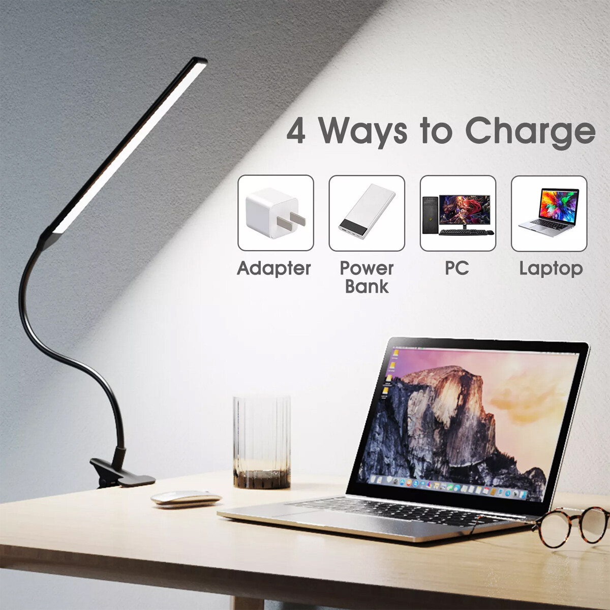 LED Desk Lamp Adjustable Swing Arm Lamp with Clamp Eye-Caring Reading Desk Light