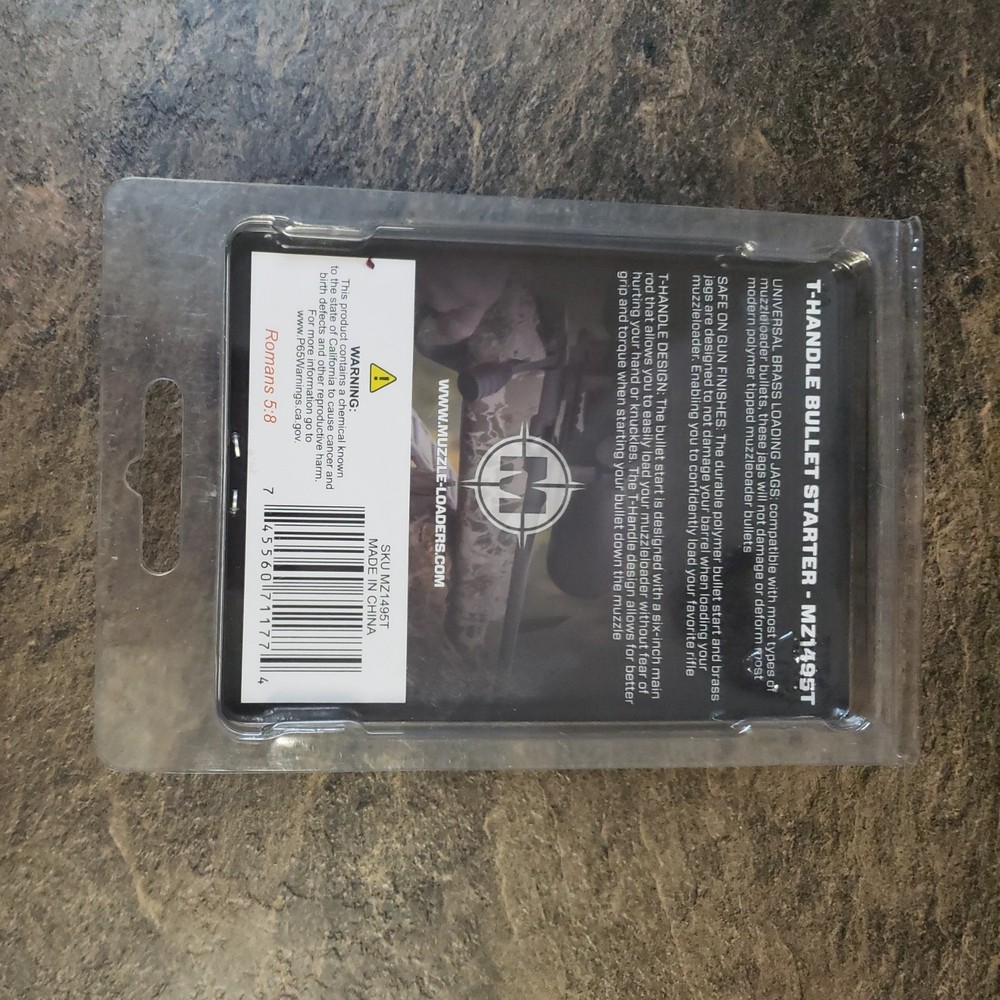 T-Handle Bullet Starter - Muzzleloader Bullet Starter w/ Brass Jags - Black