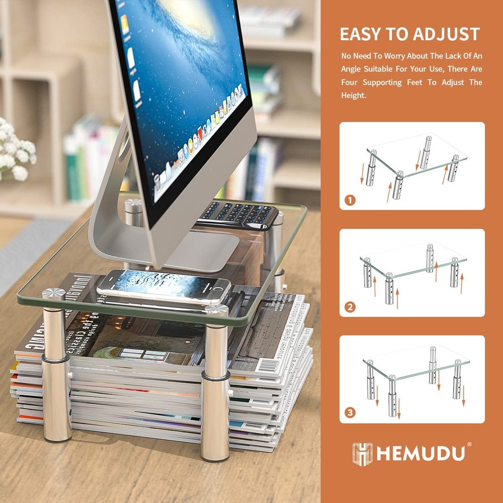 Monitor Stand Riser, Clear, 3 Height Adjustable, PC, Computer, Laptop Stand