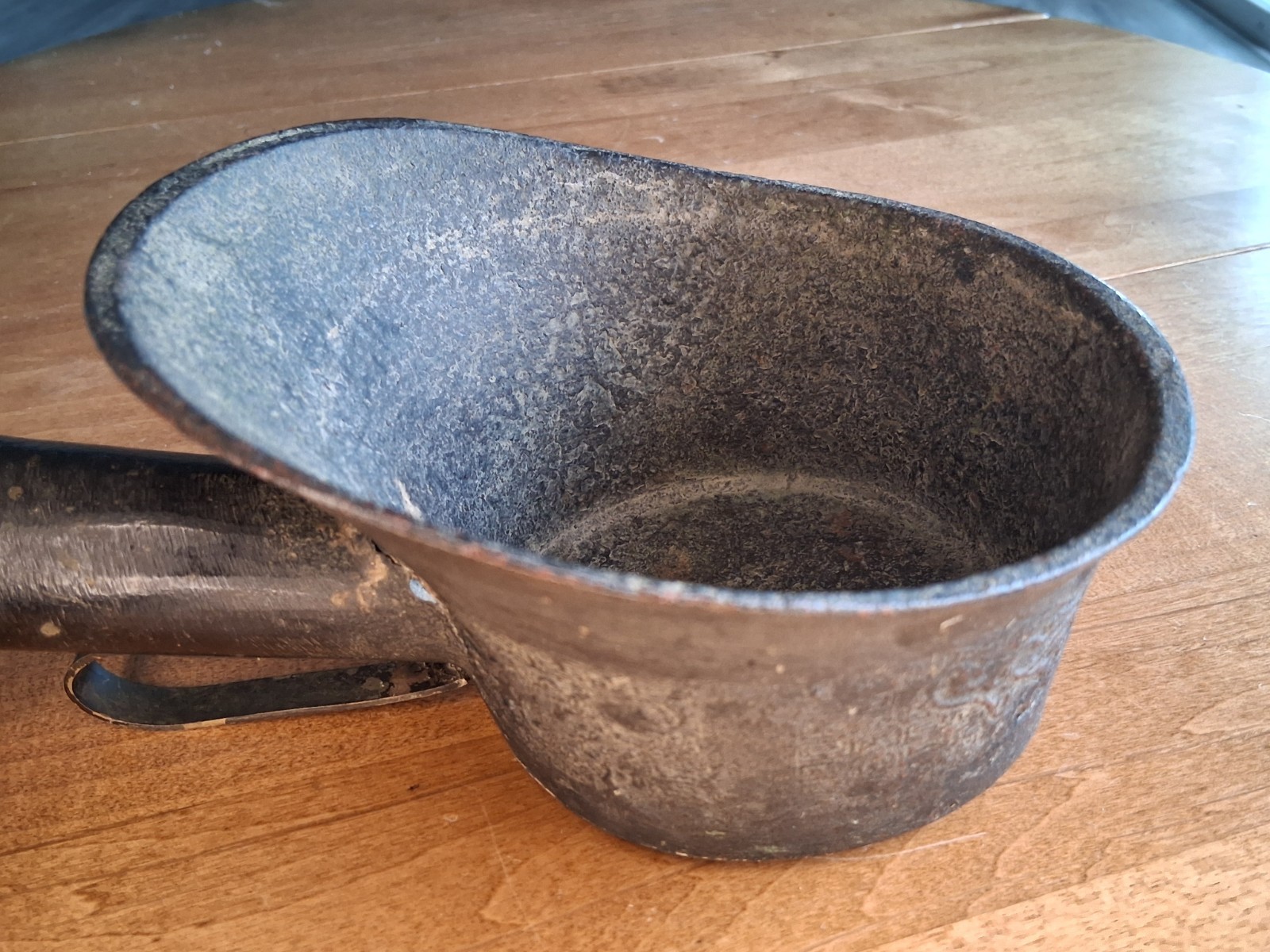 Antique 12" Big Chinese Bronze Silk Iron w/ Carved Cinnabar Handle, Hole Shown