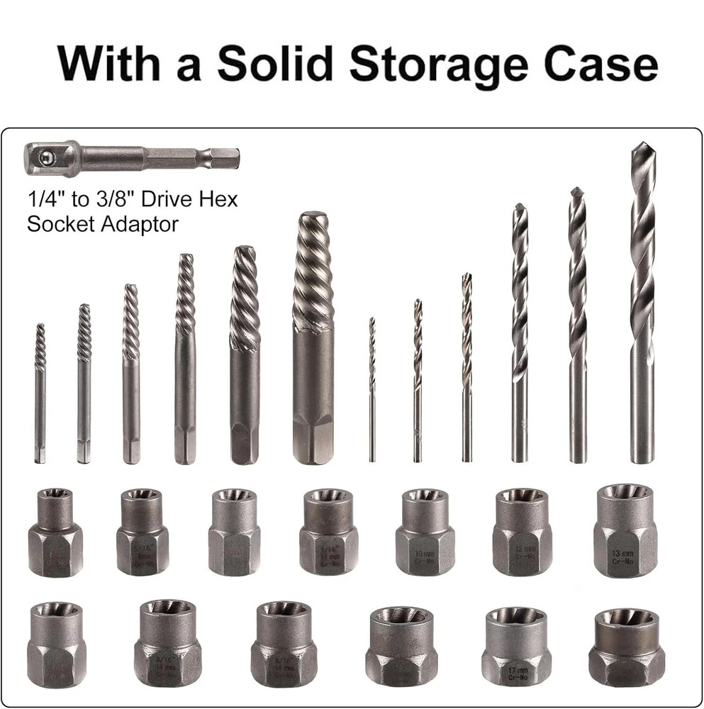 Screws Bolt Extractor Set W/Drill Bit Kit Lug Nut Extraction Sockets 26PCS