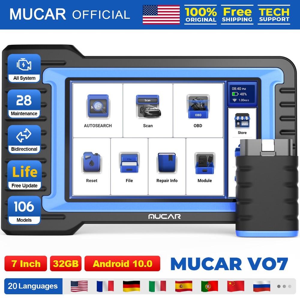 MUCAR 7" Bi-directional Scan Tool Bluetooth OBD2 Scanner Full System Diagnostic