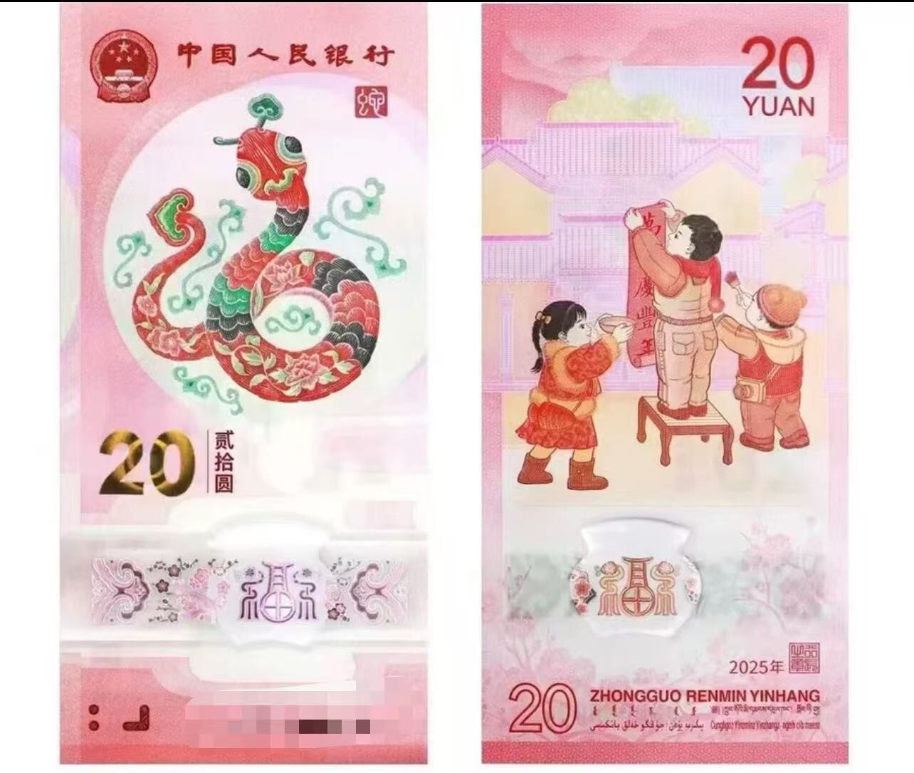 2025 China 20 YUAN Paper Money Lunar Series New Year Snake Plastics Banknotes/1