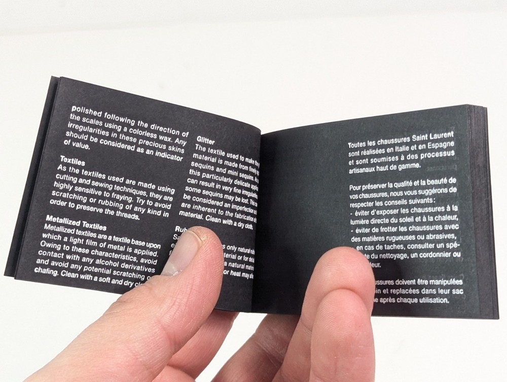Saint Laurent Paris Shoe Packaging Booklet Authentic Insert Booklet