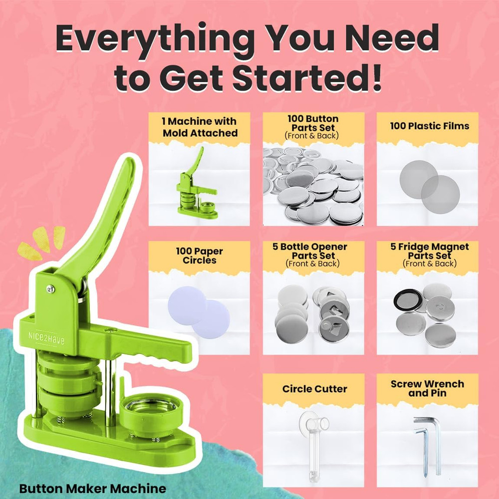 Button Maker Machine – 2.25 Inch (58Mm) – Single Mold, Pin Maker Machine Kit wit