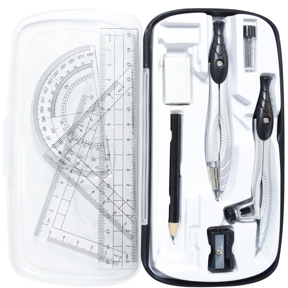 SAYEEC Geometry Set, 10 Pcs Math Protractor Compasses Kit with 10 (Black)