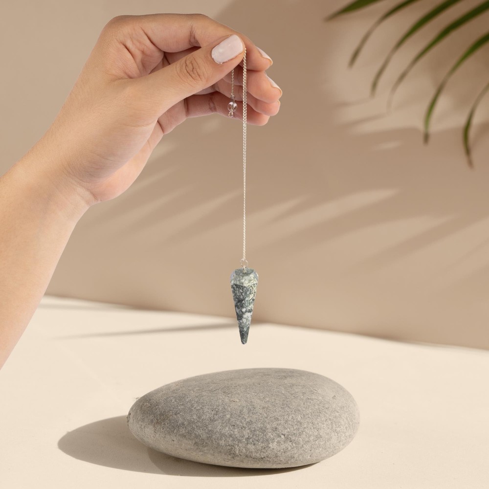 Moss Agate Pendulum Crystal, Faceted Pendulum Divination Tools, Dowsing Pendulum