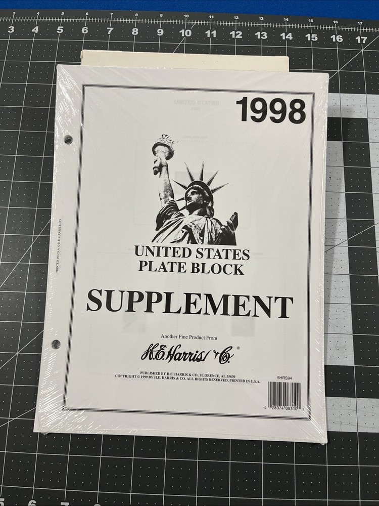 H.E. Harris United States Plate Block Album 1998 Supplement Stamp Pages - New