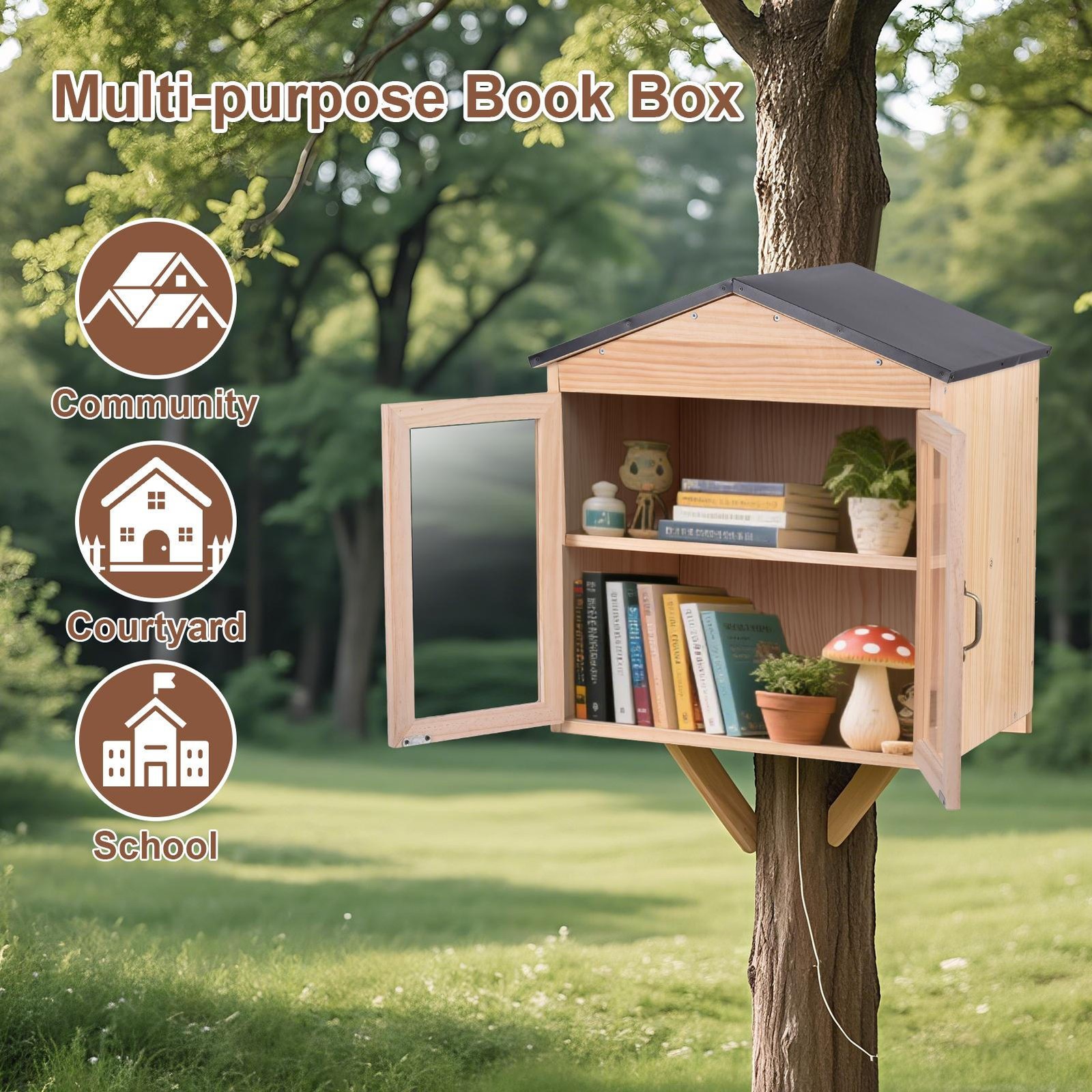 Little Library Box Outdoor Free Library Kit, DIY Little Free Library Double Door