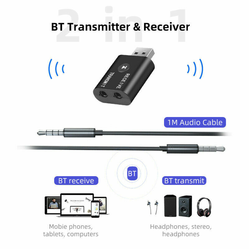 Mini 3.5mm Bluetooth 5.0 Transmitter Receiver TV PC Car USB Audio Stereo Adapter