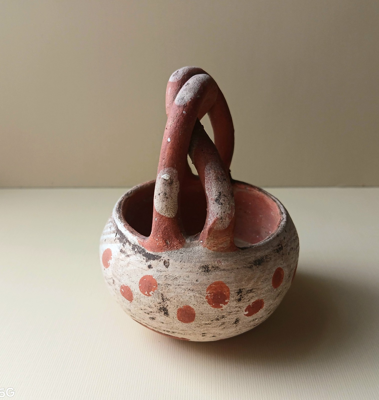 Antique Isleta Pueblo Pottery Basket Twist Handle, Hand Painted Designs, #1