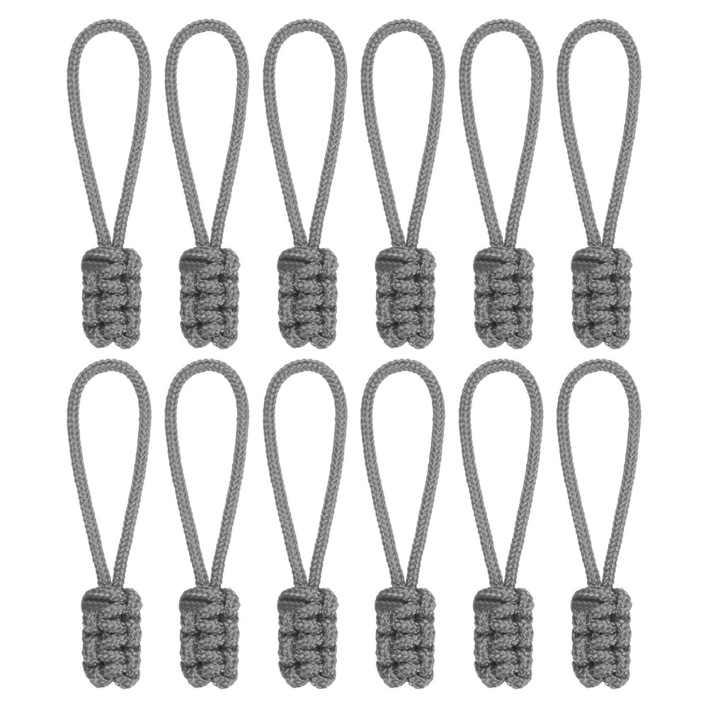 Zipper Pull Replacement [12PCS] -  Extender Woven Rope Zipper Heads - [Gray]