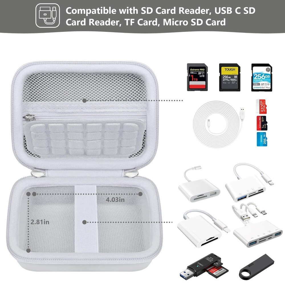 Supmay Computer Memory Card Readers Organizer Case Compatible with SD White