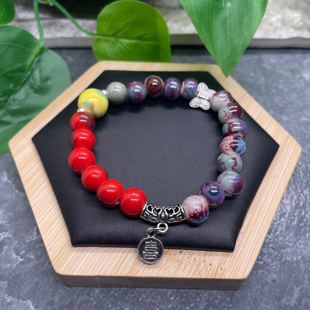 Handmade Ceramic Bead Beaded Stackable 6.25” Plus Stretch Bracelet New B540