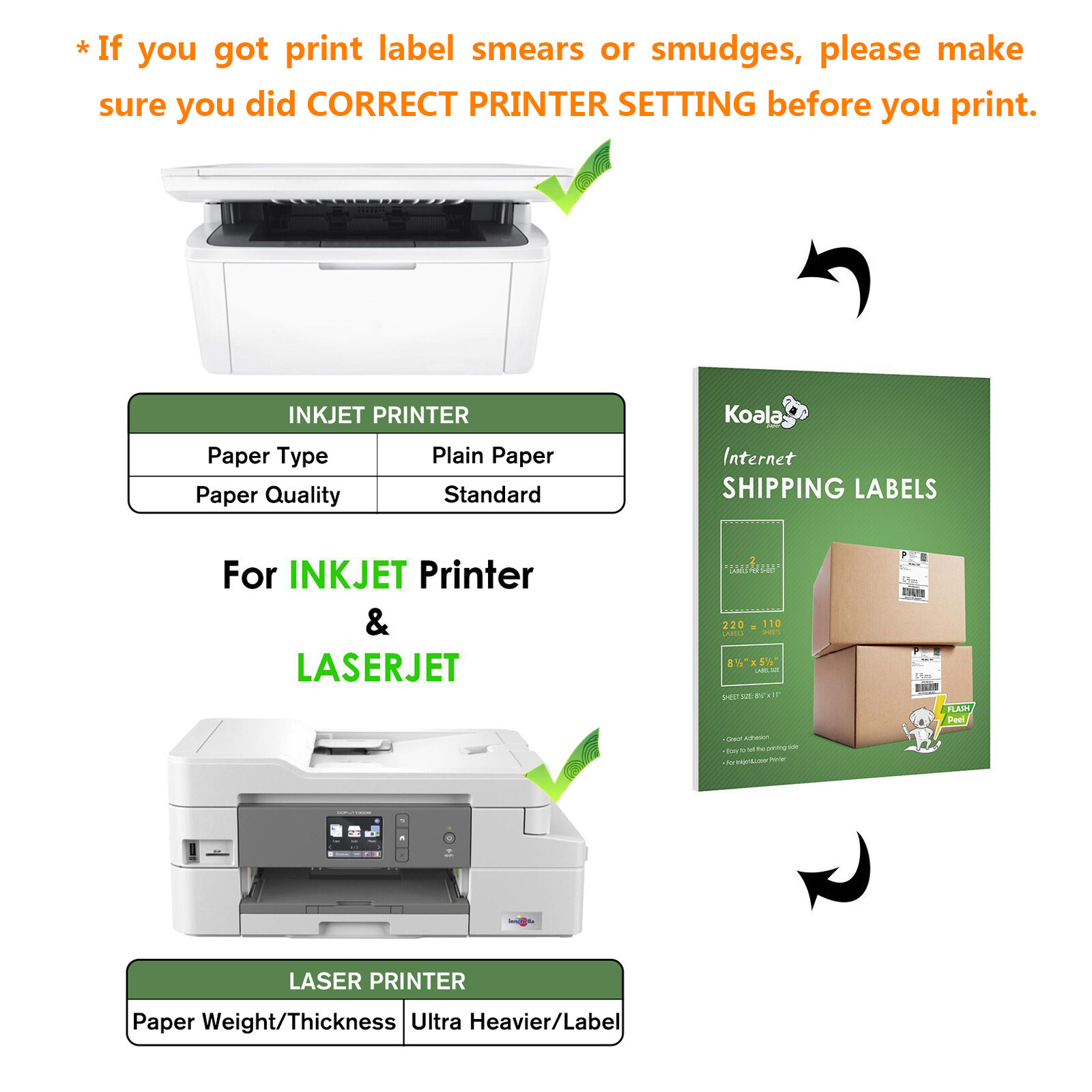 1100 Shipping Labels 8.5x5.5 Self Adhesive Half Sheet Shipping Labels 1000 + 100