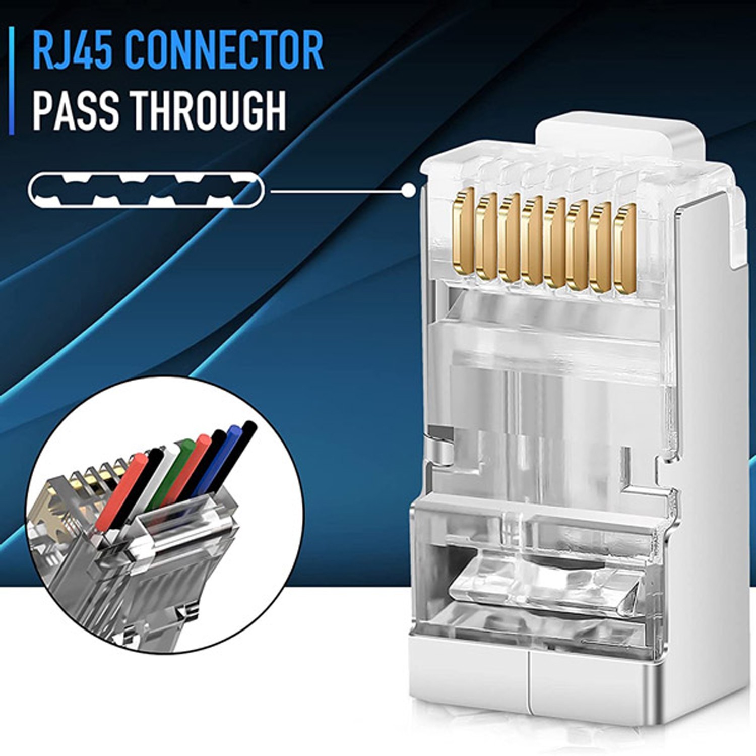 100pcs CAT6 / CAT6E Shielded RJ45 Pass Through Modular Plug Cable Connector 8P8C