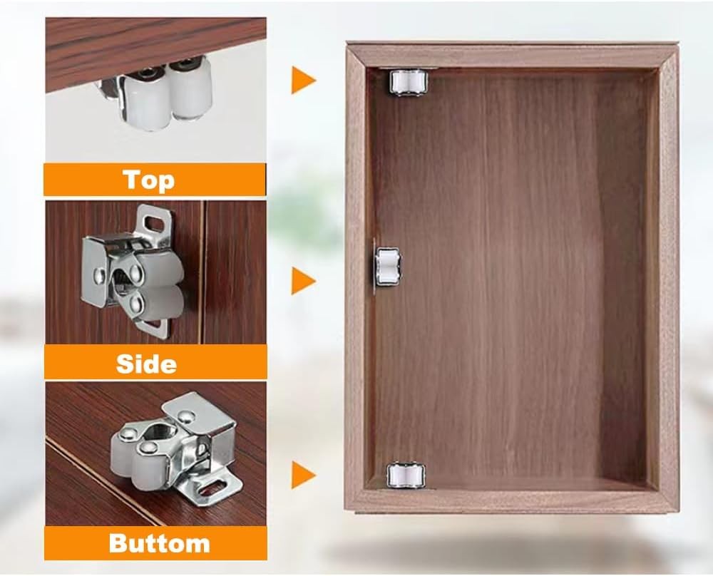 6 Pack Cabinet Latch - Double Roller Catch Hardware for Cupboard Closet Kitchen