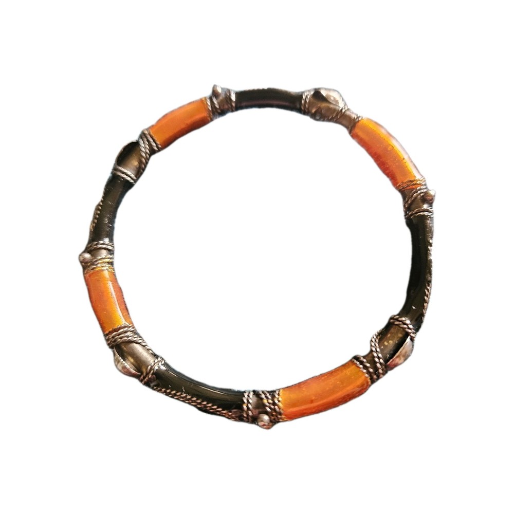 Bangle Bracelet Orange & Black Tiny Chain Wrap Vintage