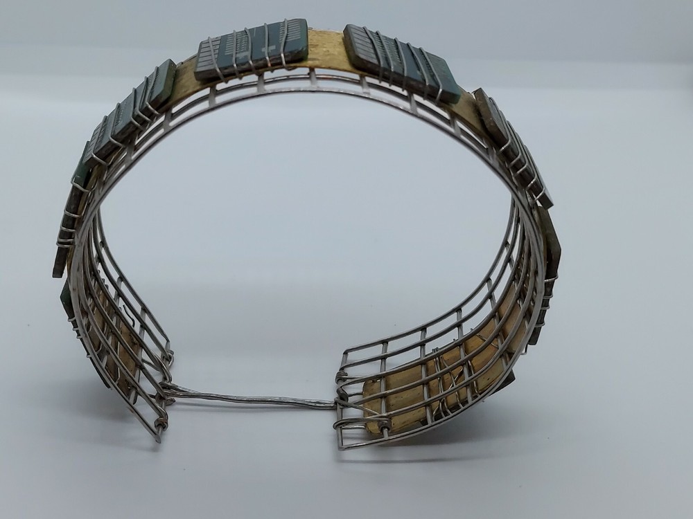 Artisan Computer Chip Bracelet Silver Tone Wire Brass Cuff
