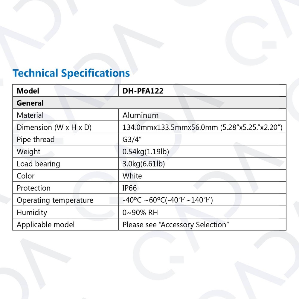 Dahua PFA122 Wall Mounting Junction Box for Select Security CCTV Camera Bracket