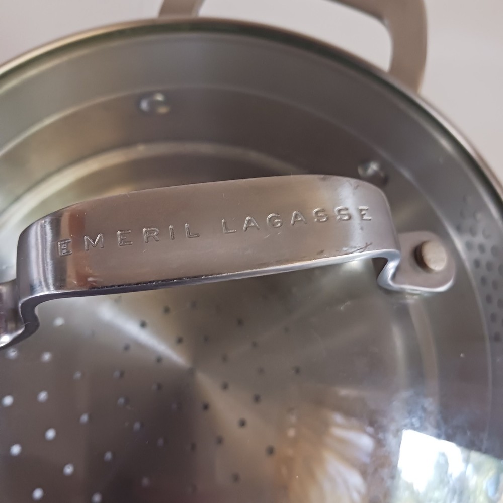 Emeril Stainless Strainer Steamer Pot Pan Insert Colander Double Handle 7.5"