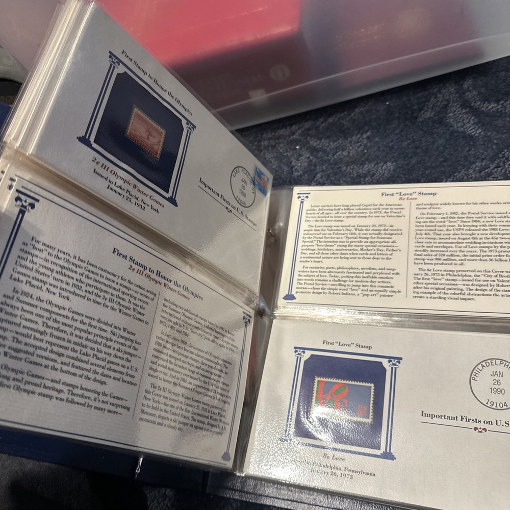 Stamp Album "IMPORTANT FIRSTS ON US STAMPS" by Postal Commem Society, 36 stamps