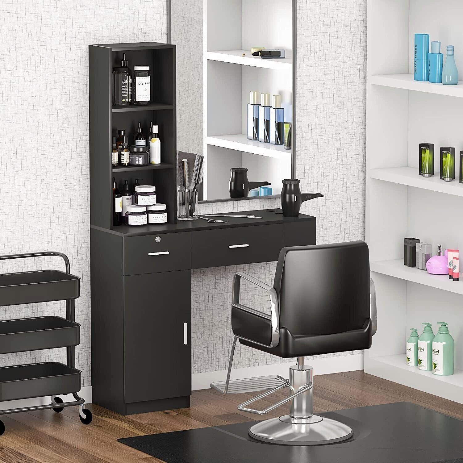 Barber Station, Wall Mount Salon Station for Hair Stylist Salon Spa Cabinets