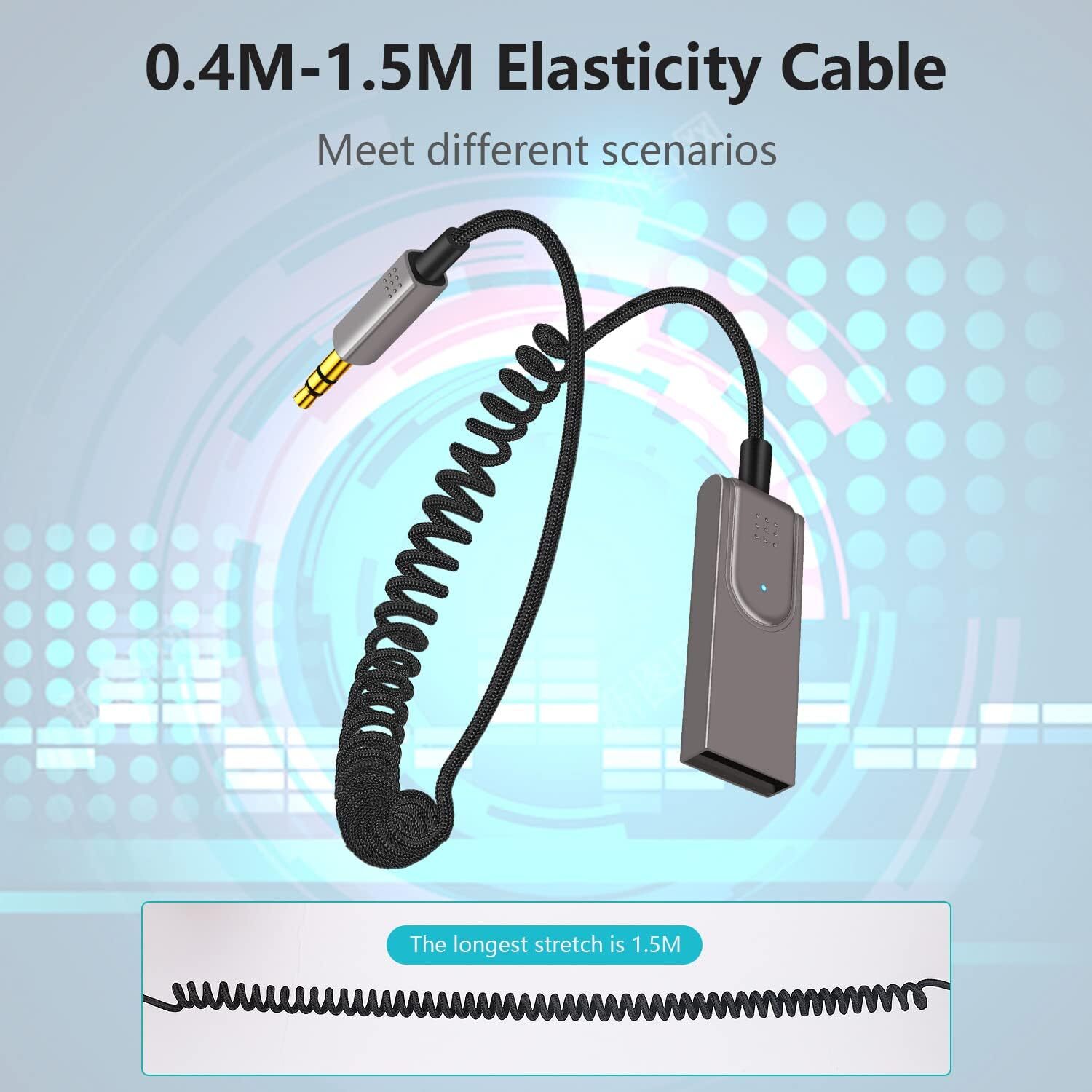 USA Aux to Bluetooth 5.1 Adapter 3.5mm Bluetooth Receiver Microphone for Car Lot