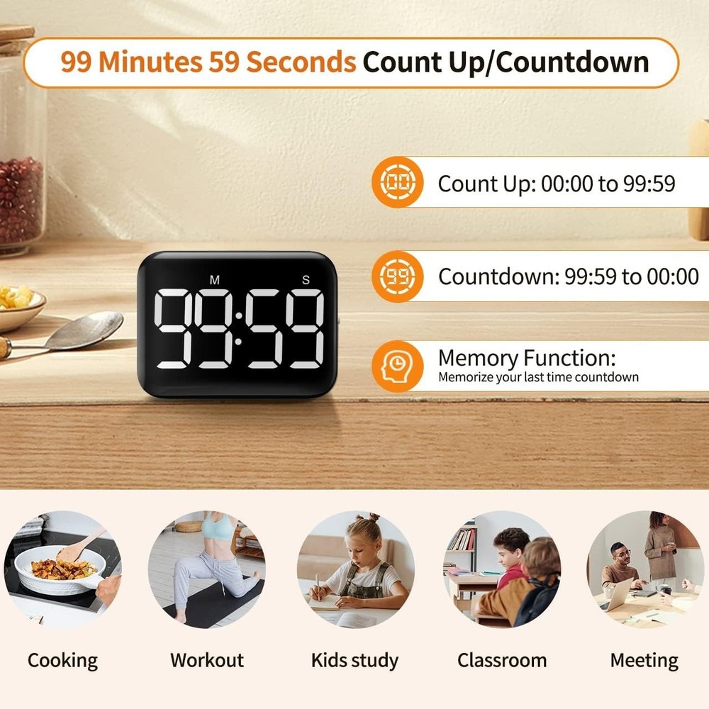 User-Friendly Countdown Timer with Adjustable Volume for Classrooms and Kitchens