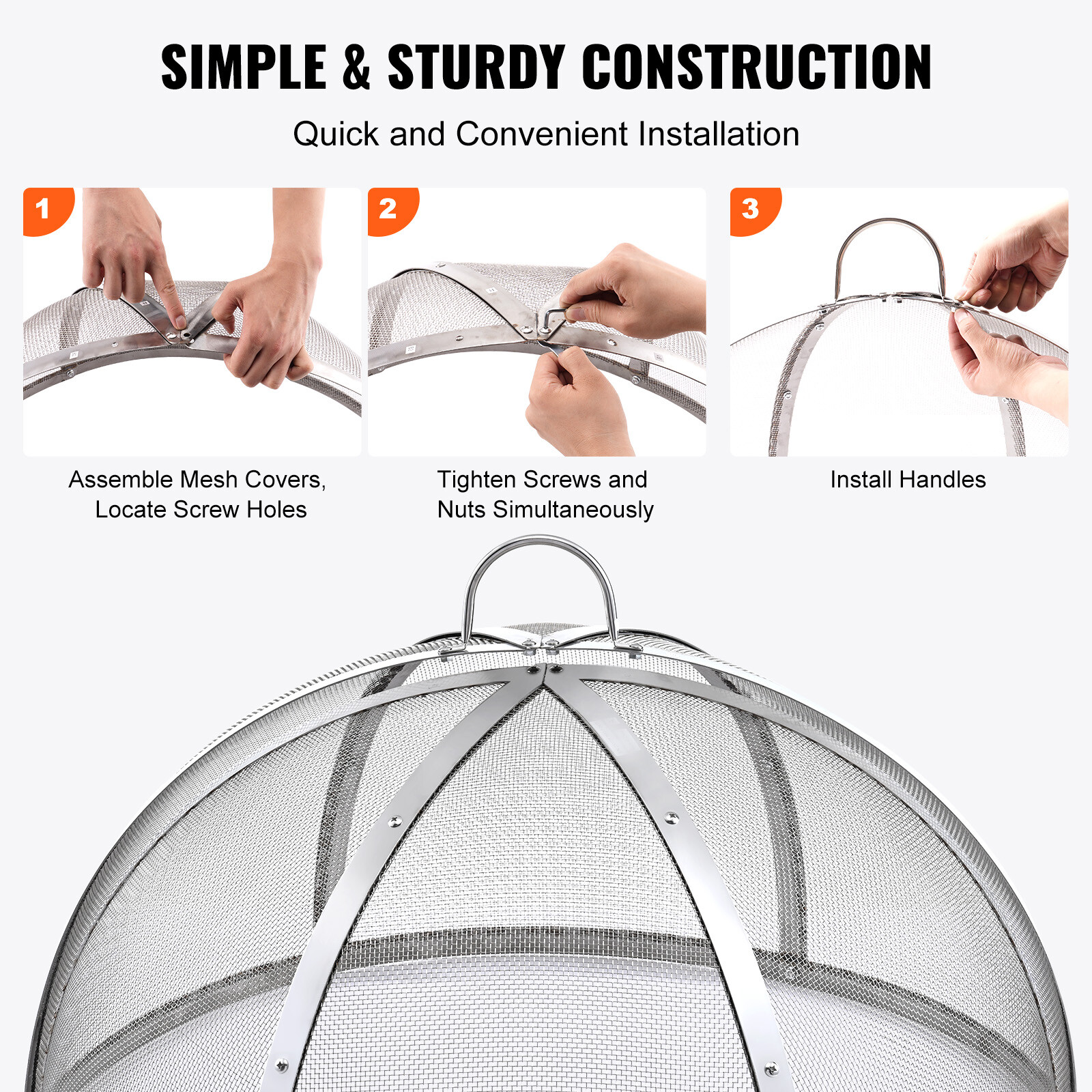 VEVOR 40" Fire Pit Round Wood Burning Spark Screen Cover Lid Stainless Steel